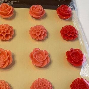 Recollections Coral Red Pink Cabochons Floral Sticker Dimensional Embellishments